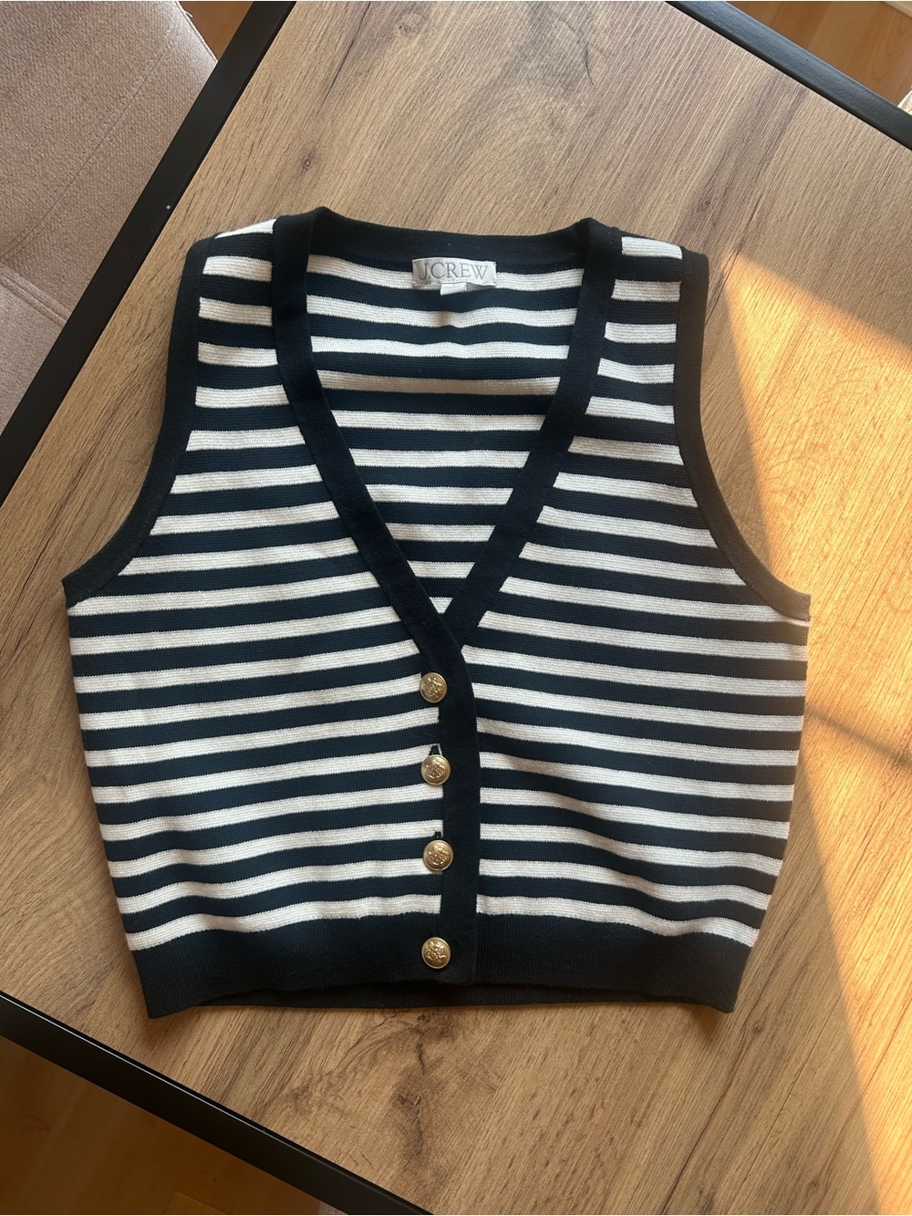 J. Crew Black & White Striped Sleeveless Knit Vest